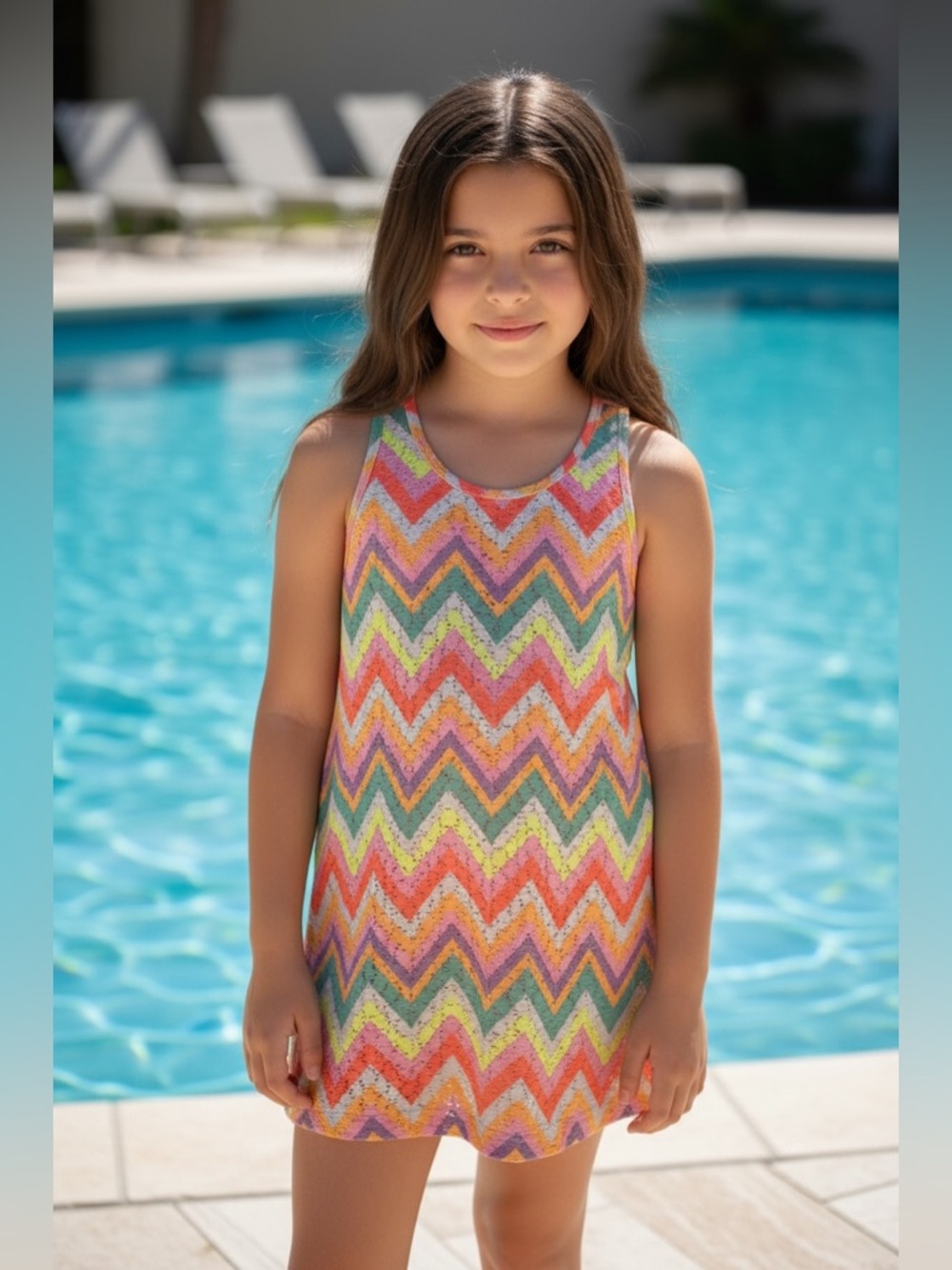 Justice Girls Rainbow Chevron Swim Cover Up Dress XS 5/6 Multicolor Racerback